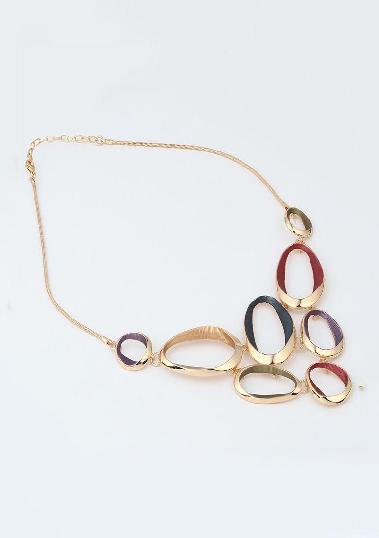 Gold Plated Oval Statement Necklace With Drop Earrings