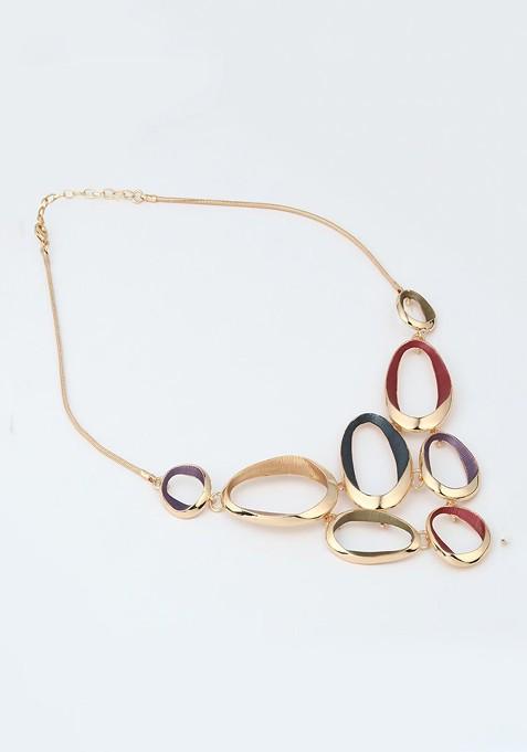 Gold Plated Oval Statement Necklace With Drop Earrings