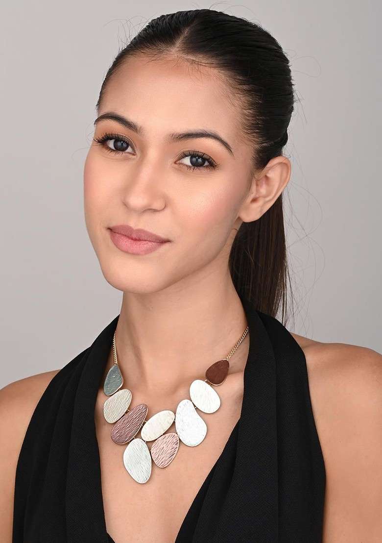Gold Plated Statement Pebble Necklace - Indya