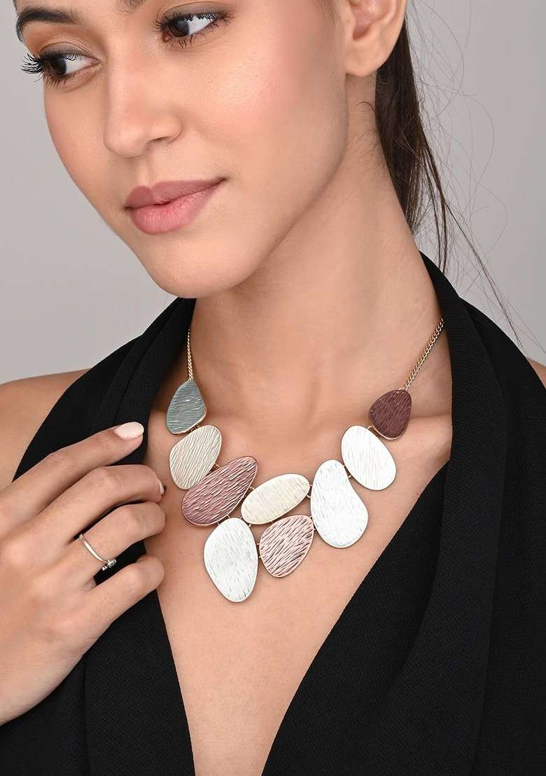 Gold Plated Statement Pebble Necklace - Indya