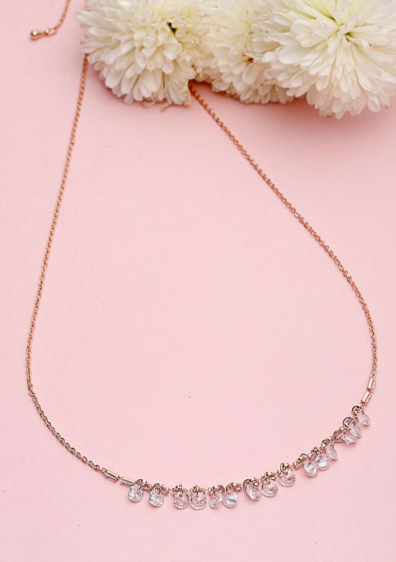 Rose Gold Plated Cz Studded Chain - Indya