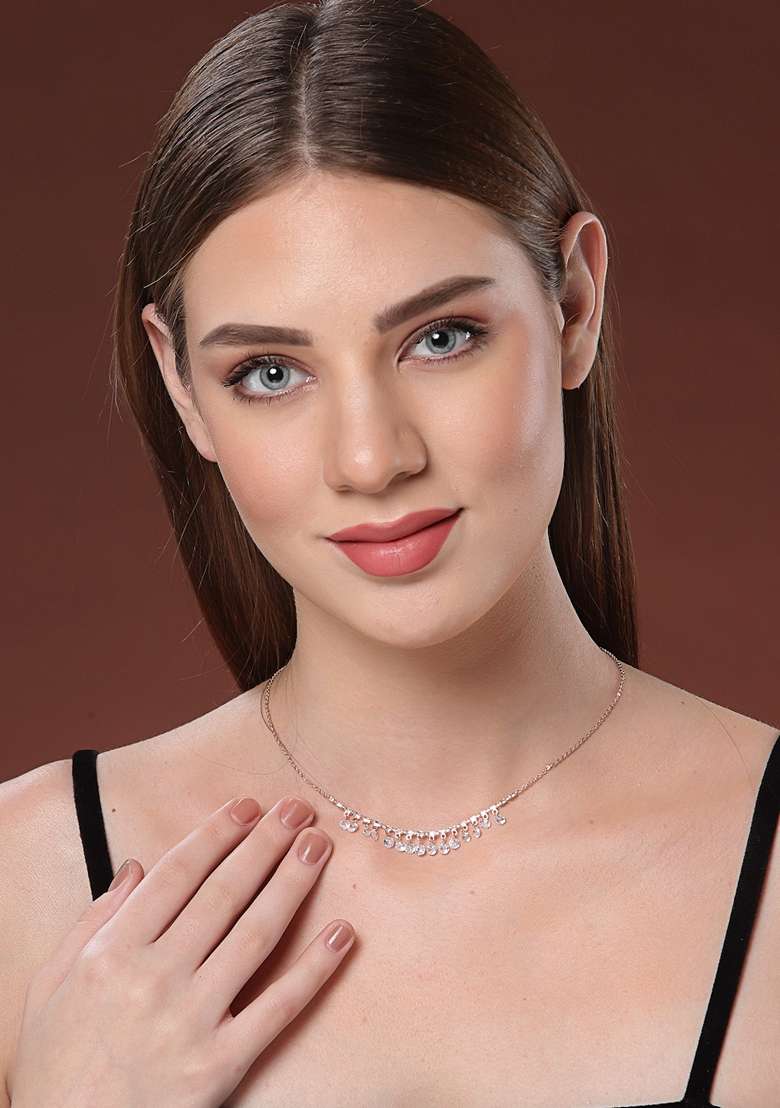 Rose Gold Plated Cz Studded Chain - Indya