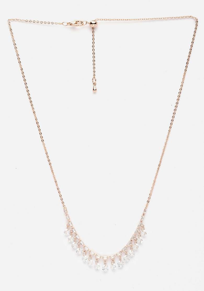 Rose Gold Plated Cz Studded Chain - Indya