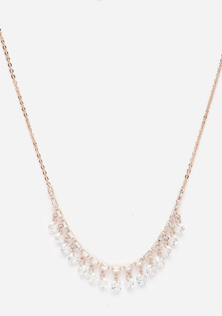 Rose Gold Plated Cz Studded Chain - Indya