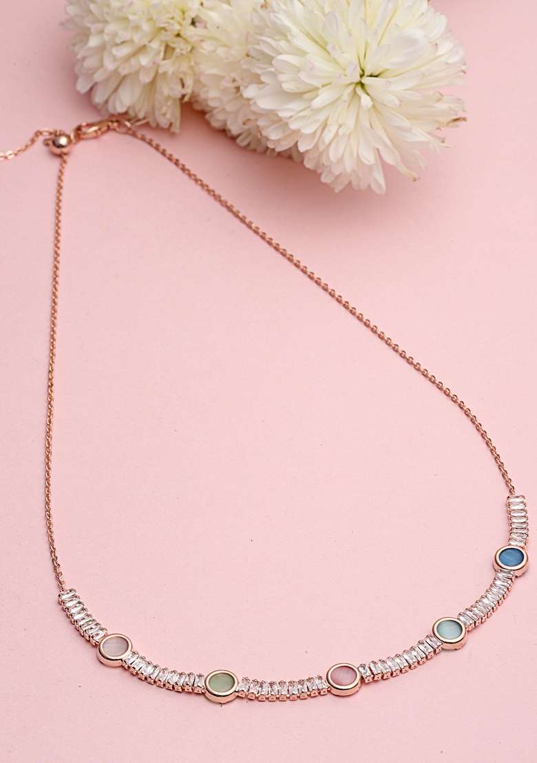 Gold Plated Cubic Zirconia Studded Necklace - Indya