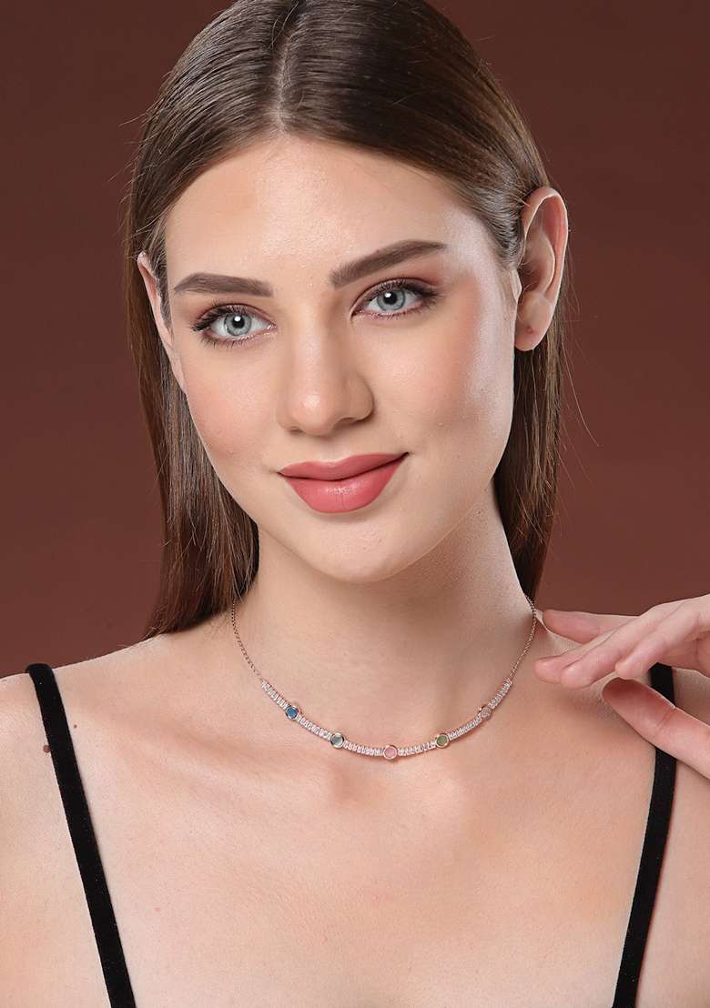 Gold Plated Cubic Zirconia Studded Necklace - Indya