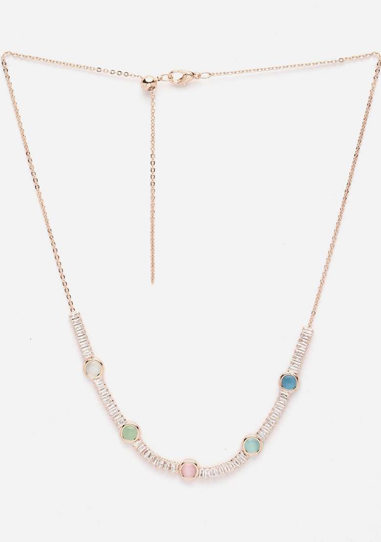 Gold Plated Cubic Zirconia Studded Necklace - Indya