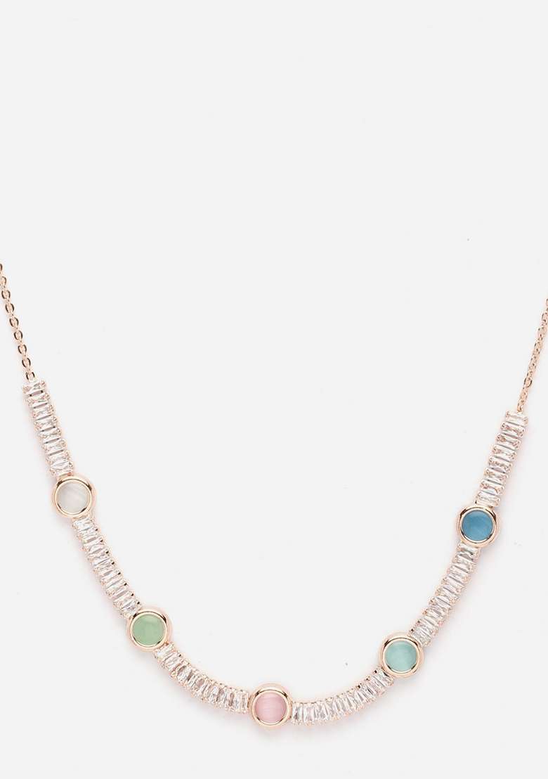 Gold Plated Cubic Zirconia Studded Necklace - Indya