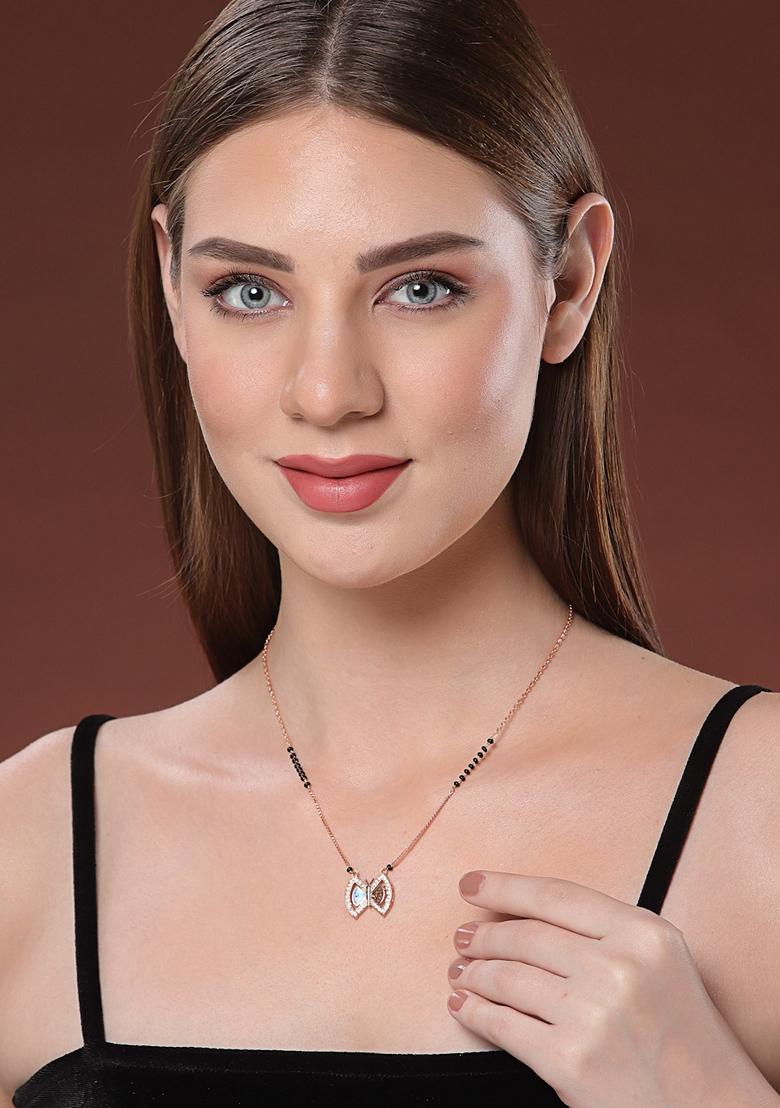 Gold Plated American Diamond Studded and Beaded Mangalsutra