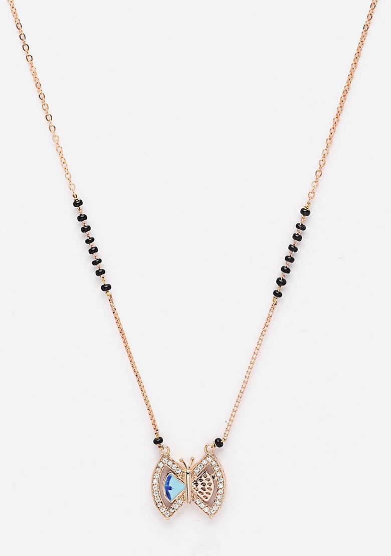 Gold Plated American Diamond Studded and Beaded Mangalsutra