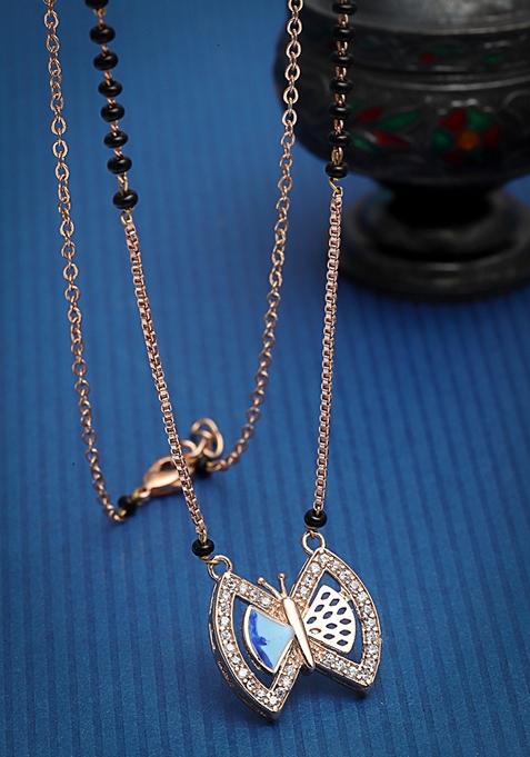 Gold Plated American Diamond Studded and Beaded Mangalsutra