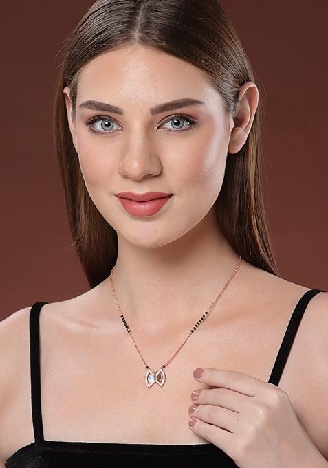 Gold Plated American Diamond Studded and Beaded Mangalsutra