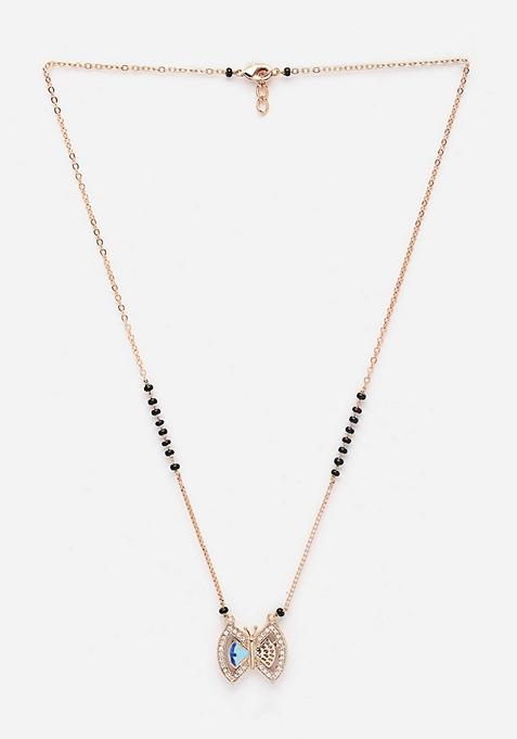 Gold Plated American Diamond Studded and Beaded Mangalsutra