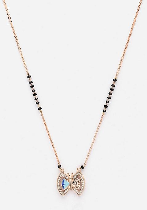Gold Plated American Diamond Studded and Beaded Mangalsutra