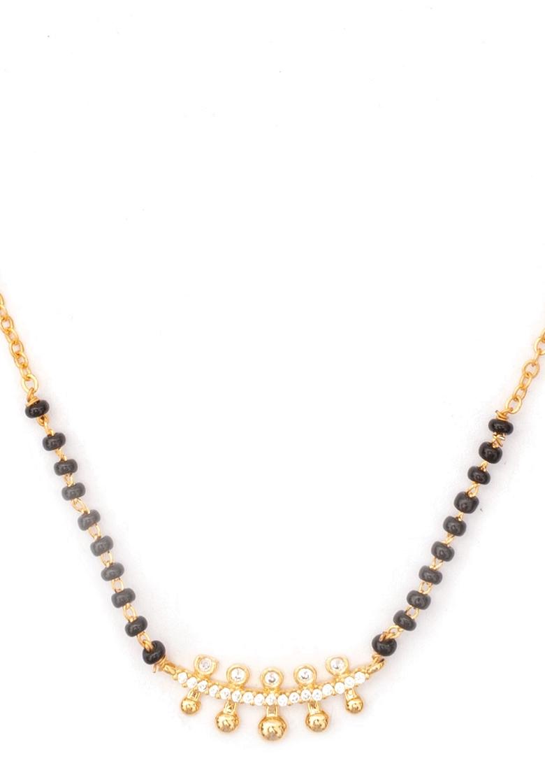 Gold Plated American Diamond Studded And Beaded Mangalsutra