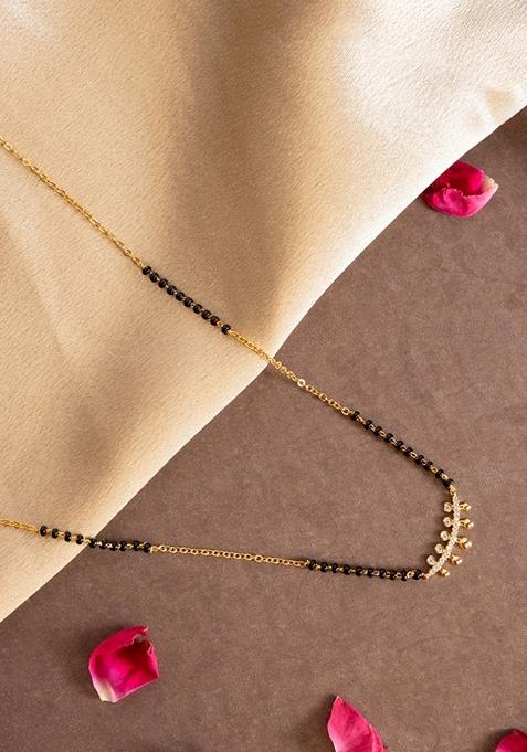 Gold Plated American Diamond Studded And Beaded Mangalsutra