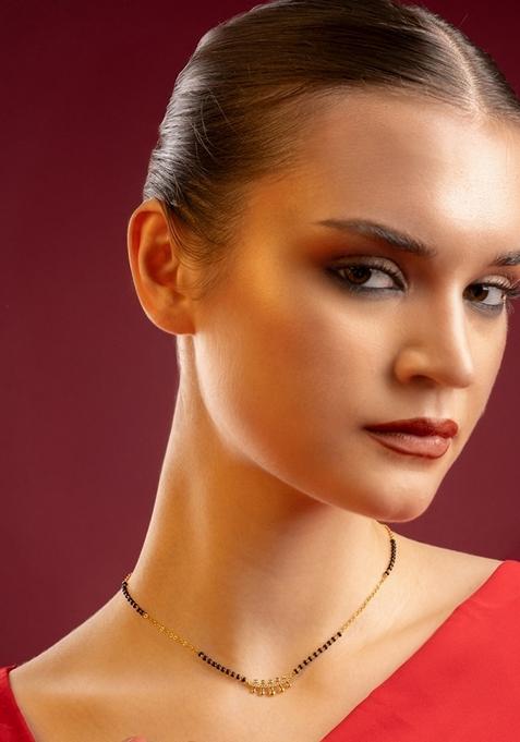 Gold Plated American Diamond Studded And Beaded Mangalsutra