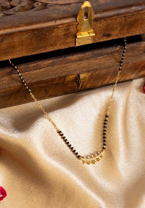 Gold Plated American Diamond Studded And Beaded Mangalsutra