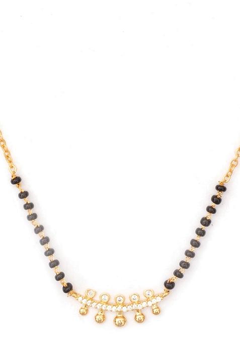 Gold Plated American Diamond Studded And Beaded Mangalsutra