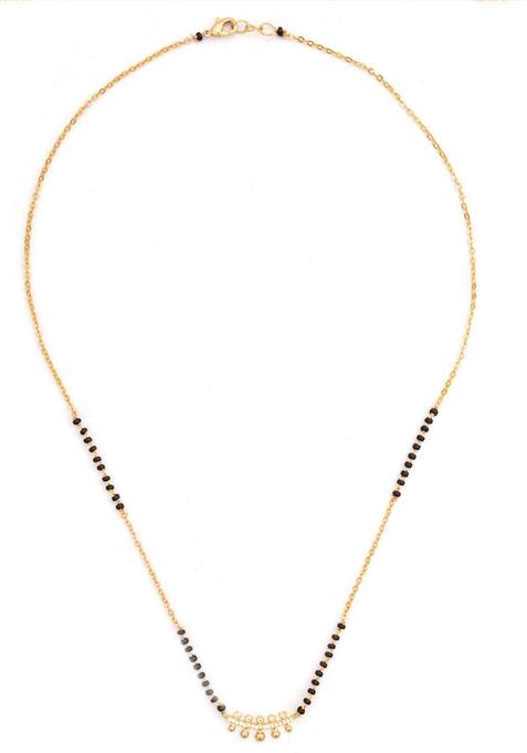 Gold Plated American Diamond Studded And Beaded Mangalsutra