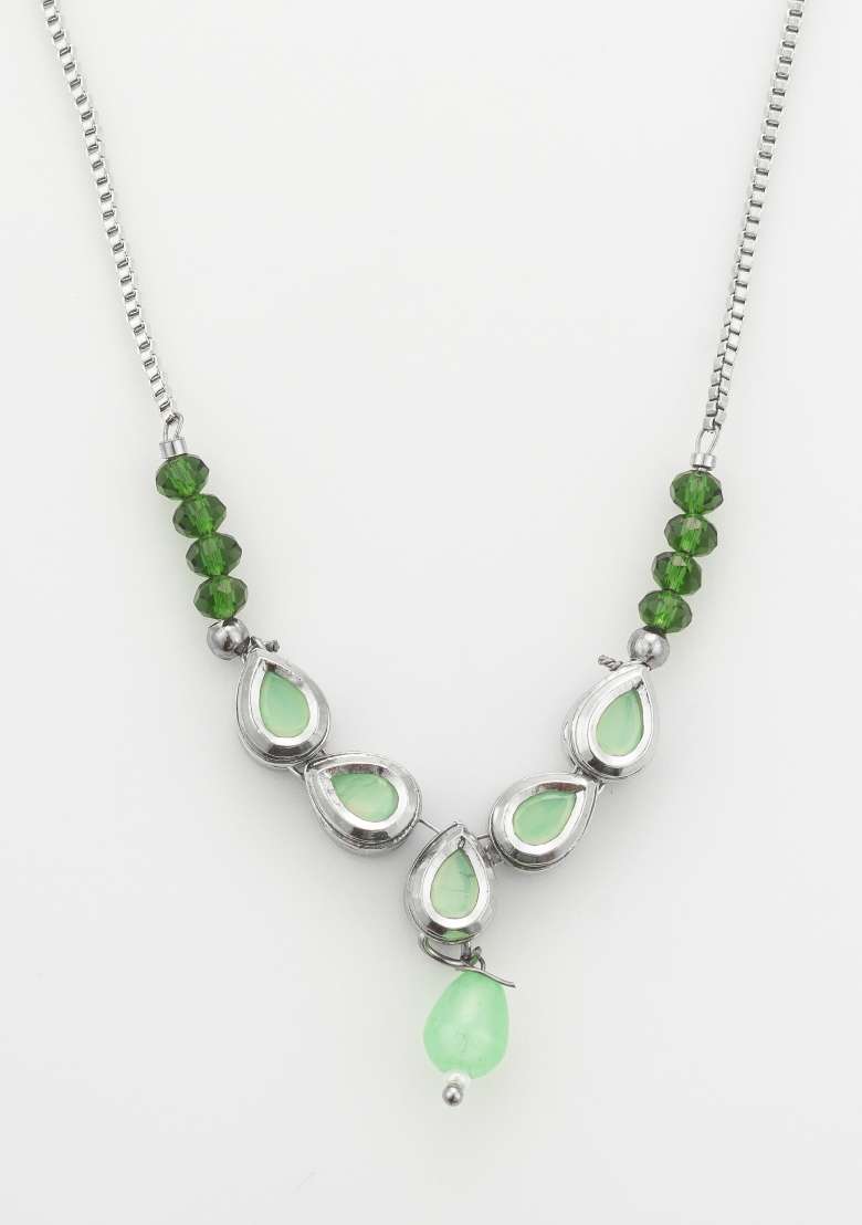 Green Silver Plated Brass Pendant Chain Linked - Indya