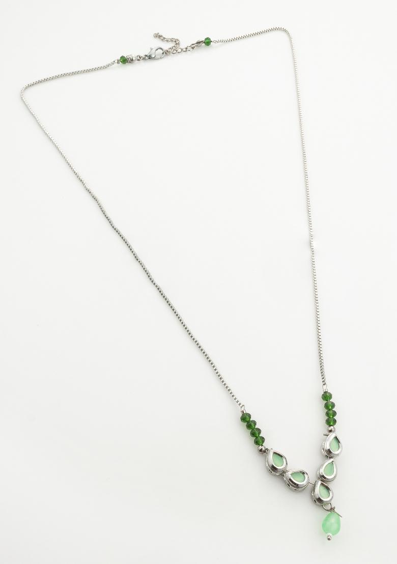 Green Silver Plated Brass Pendant Chain Linked - Indya