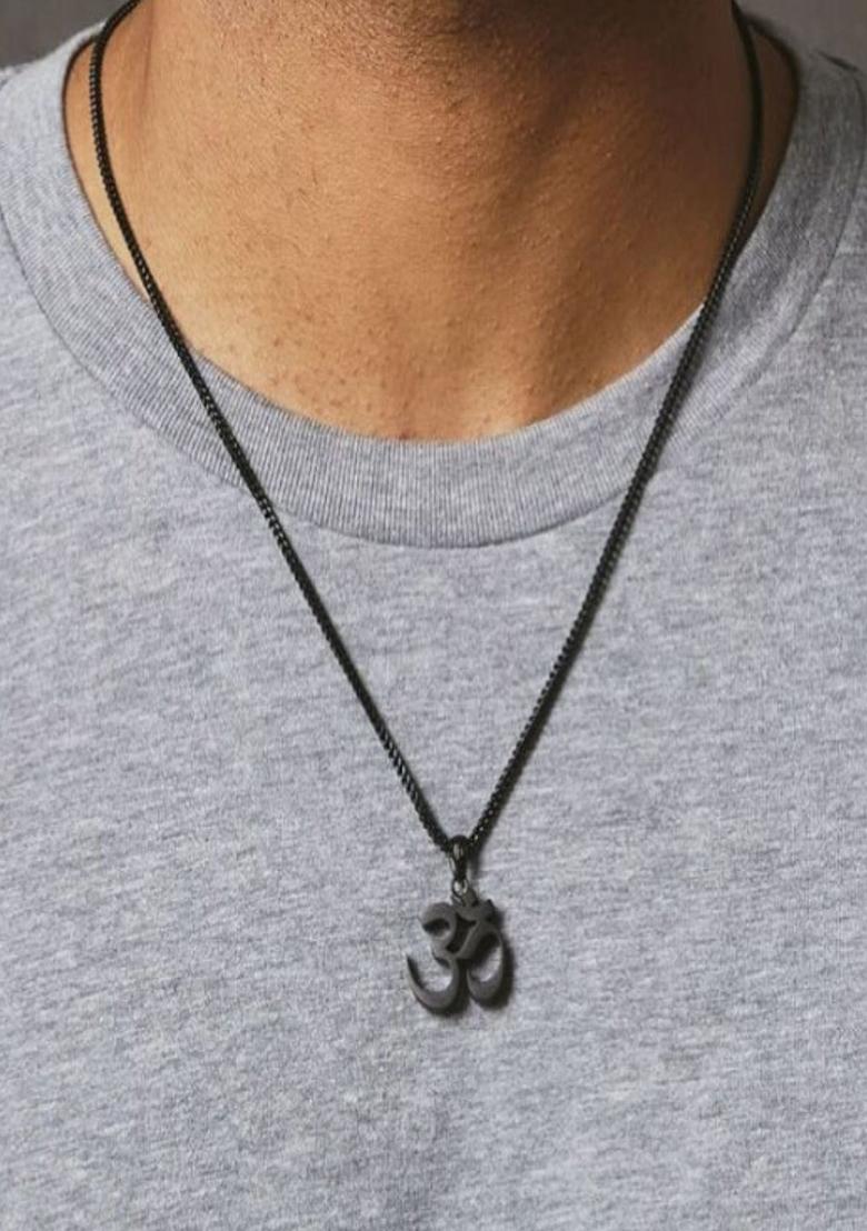 Waterproof Anti Tarnish Black Om Pendant Necklace - Indya