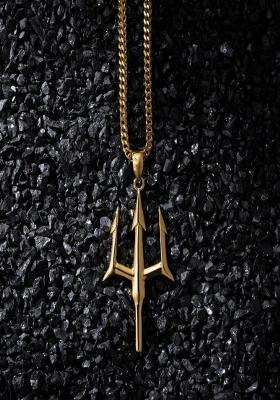 18K Gold Plated Waterproof Anti Tarnish Trident Pendant Necklace