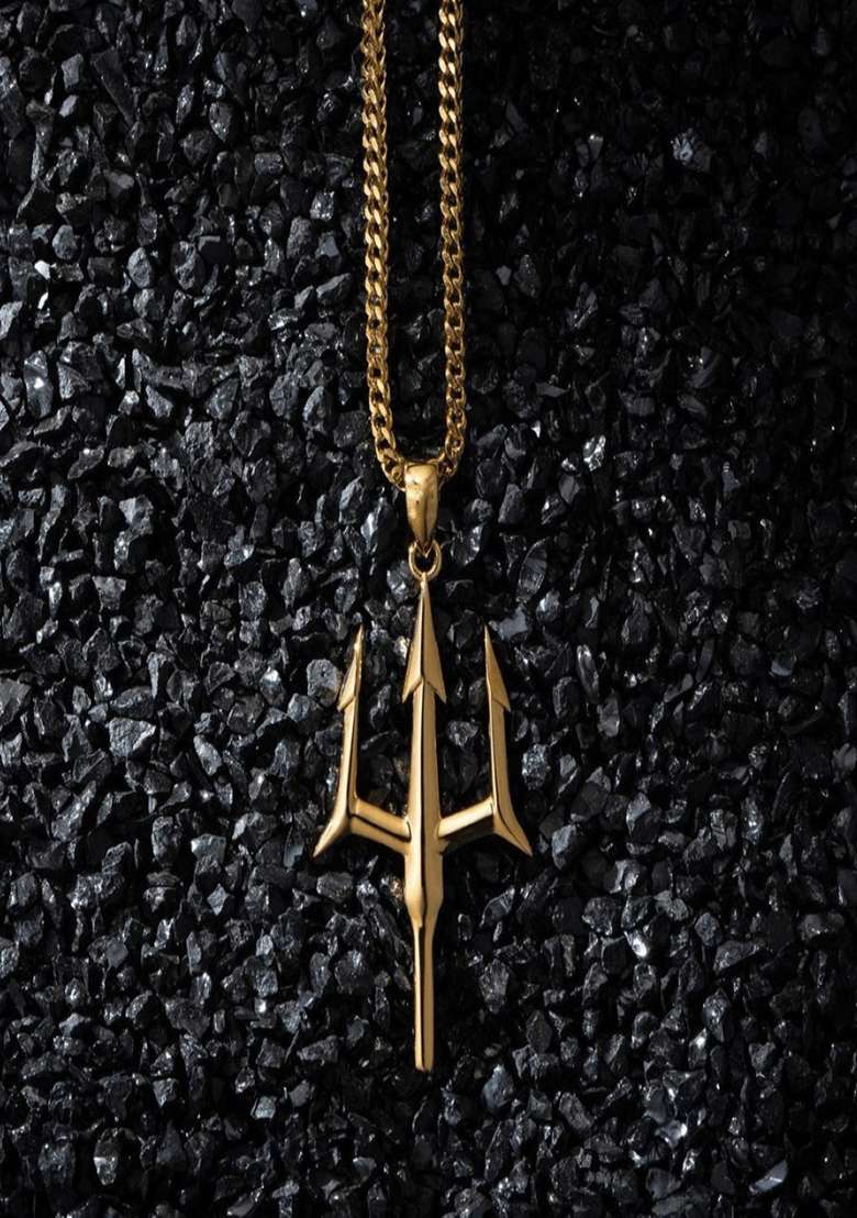 18K Gold Plated Waterproof Anti Tarnish Trident Pendant Necklace - Indya
