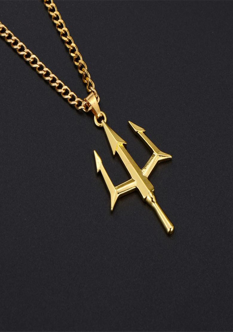 18K Gold Plated Waterproof Anti Tarnish Trident Pendant Necklace - Indya