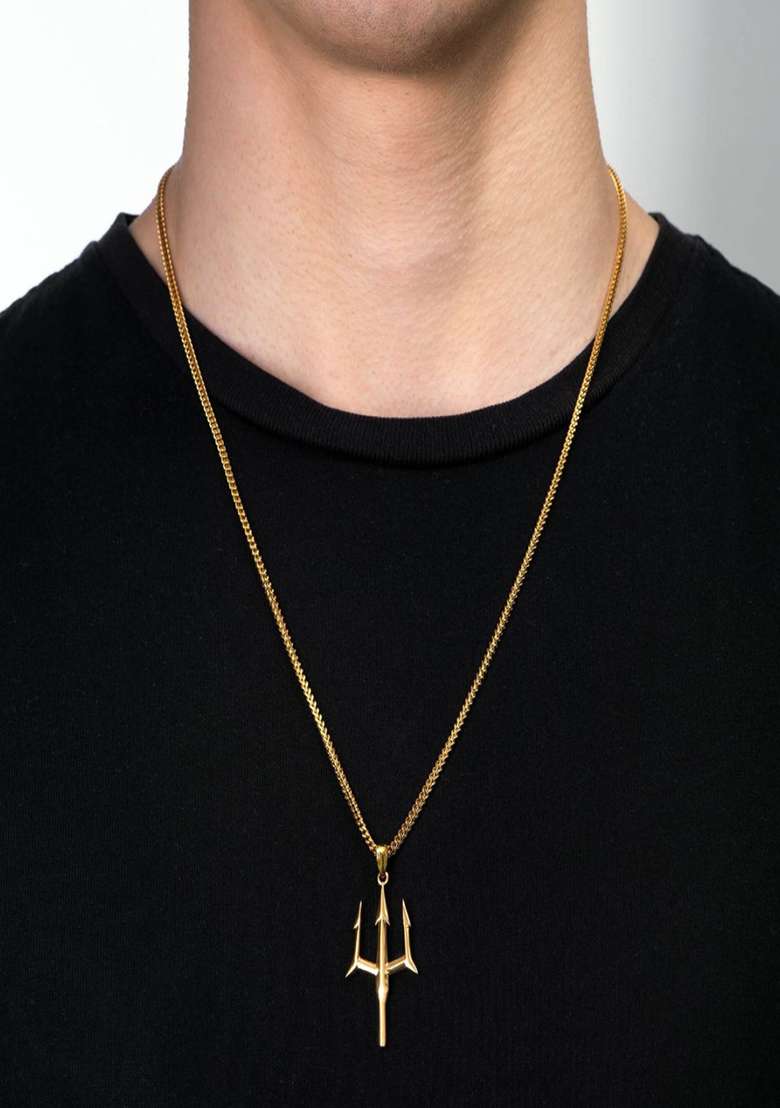 18K Gold Plated Waterproof Anti Tarnish Trident Pendant Necklace - Indya
