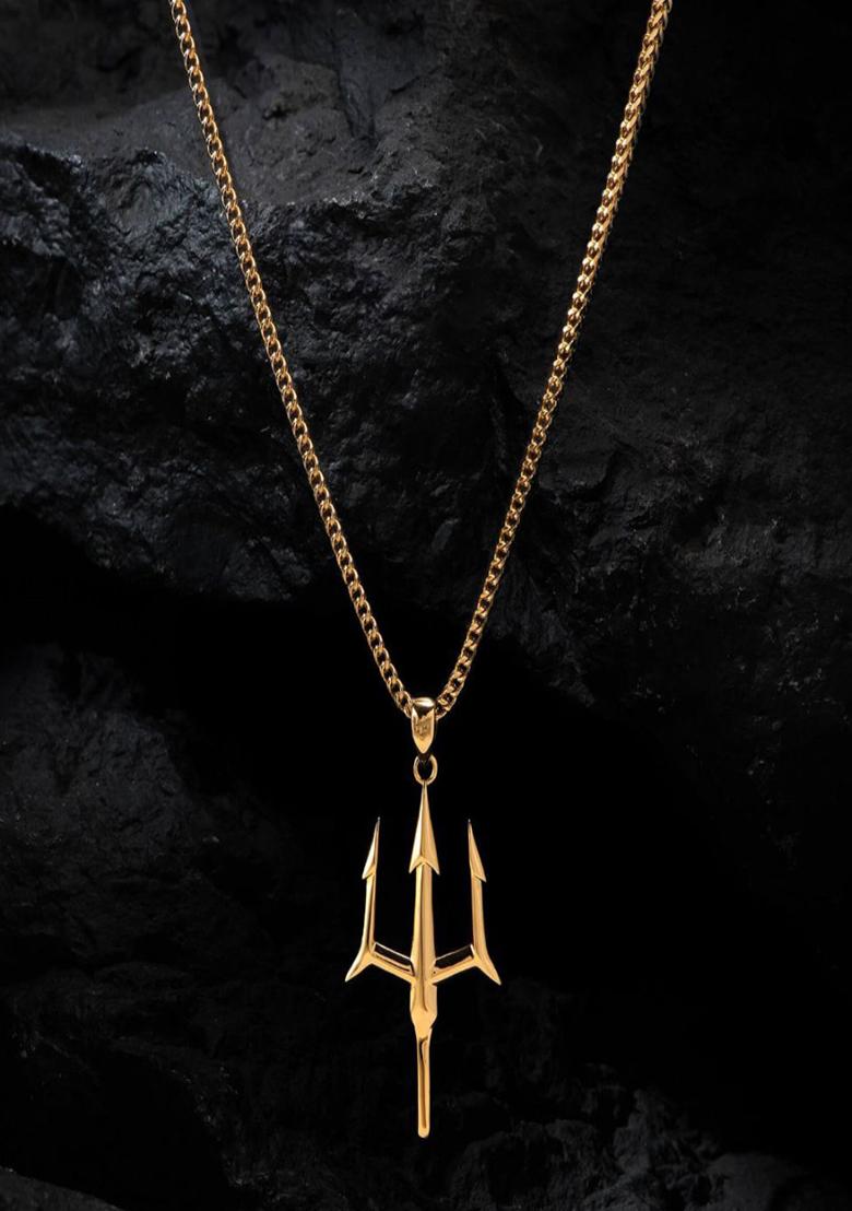 18K Gold Plated Waterproof Anti Tarnish Trident Pendant Necklace - Indya