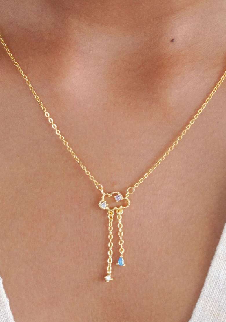 18K Gold Plated Anti Tarnish Zircon Cloud Drops Pendant Necklace - Indya