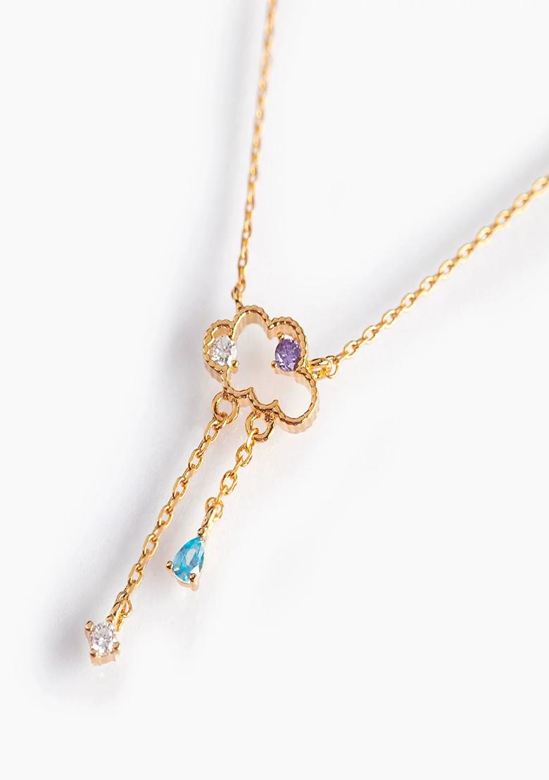 18K Gold Plated Anti Tarnish Zircon Cloud Drops Pendant Necklace - Indya
