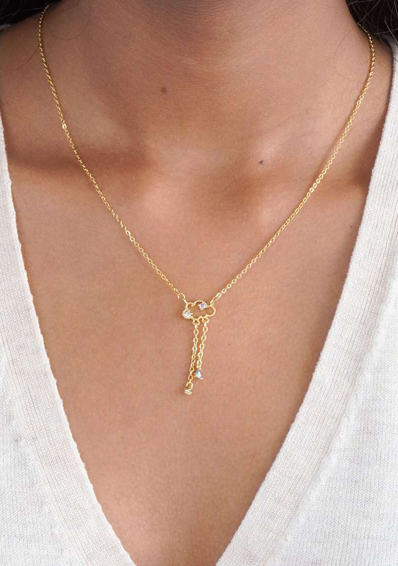 18K Gold Plated Anti Tarnish Zircon Cloud Drops Pendant Necklace - Indya