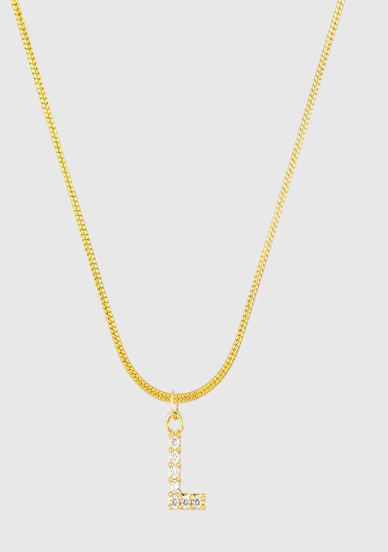 18K Gold Plated Anti Tarnish Zircon Initial Letter L Pendant Necklace - Indya