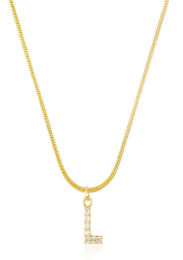 18K Gold Plated Anti Tarnish Zircon Initial Letter L Pendant Necklace - Indya