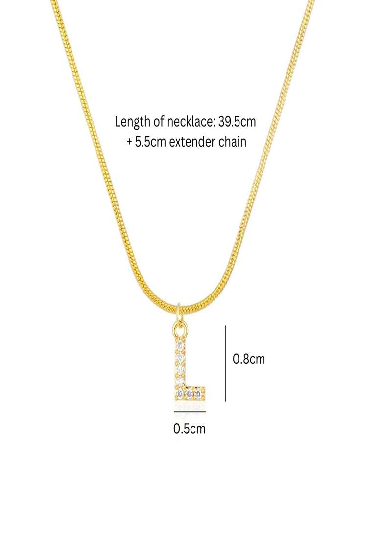 18K Gold Plated Anti Tarnish Zircon Initial Letter L Pendant Necklace - Indya