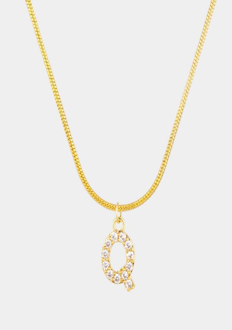 18K Gold Plated Anti Tarnish Zircon Initial Letter Q Pendant Necklace - Indya