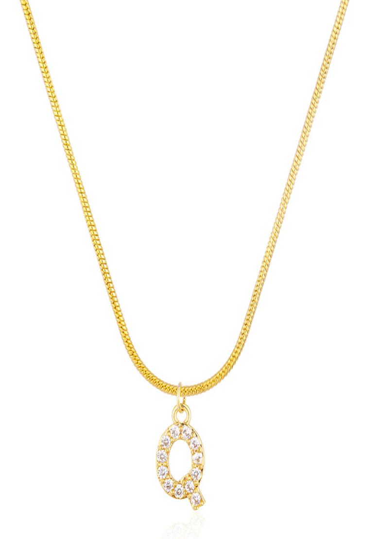 18K Gold Plated Anti Tarnish Zircon Initial Letter Q Pendant Necklace - Indya