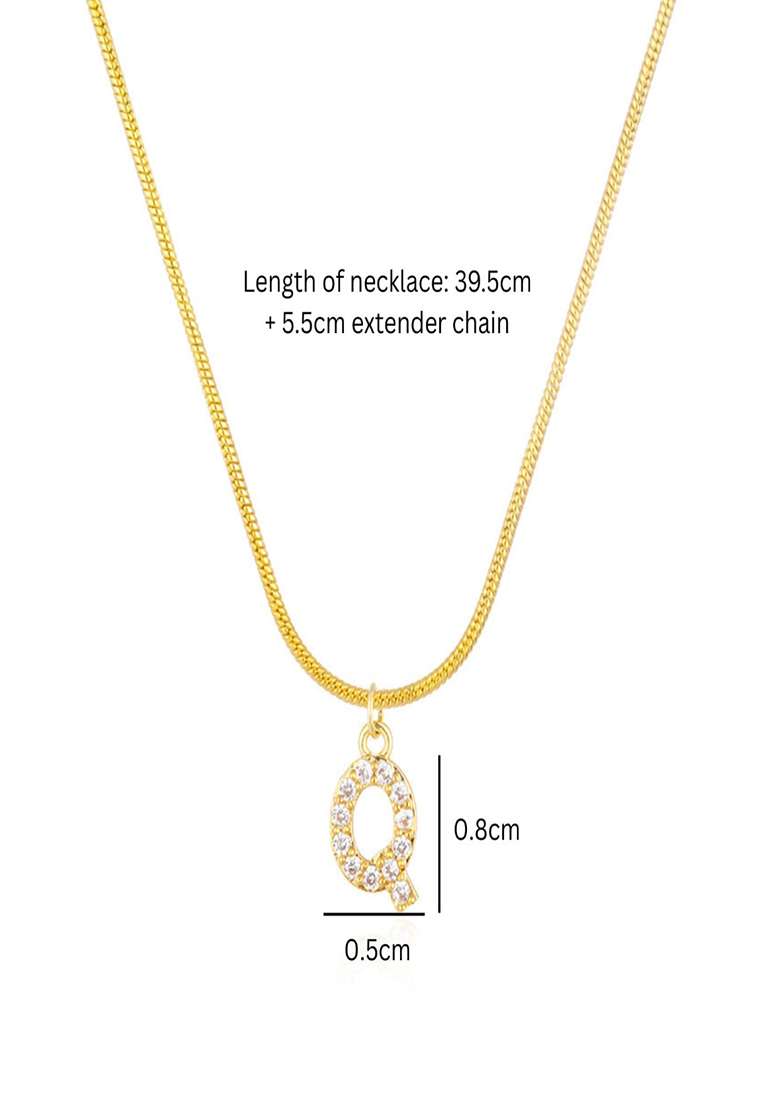 18K Gold Plated Anti Tarnish Zircon Initial Letter Q Pendant Necklace - Indya