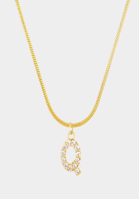 18K Gold Plated Anti Tarnish Zircon Initial Letter Q Pendant Necklace