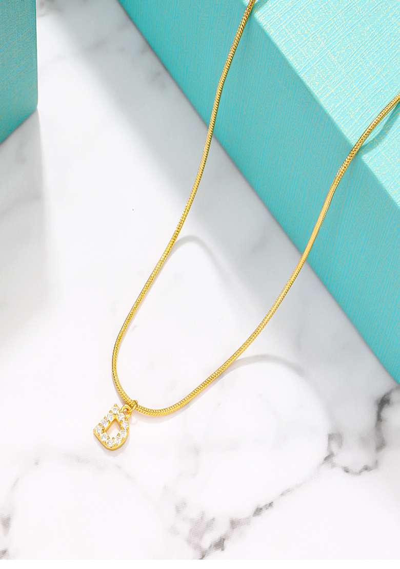 18K Gold Plated Anti Tarnish Zircon Initial Letter D Pendant Necklace - Indya