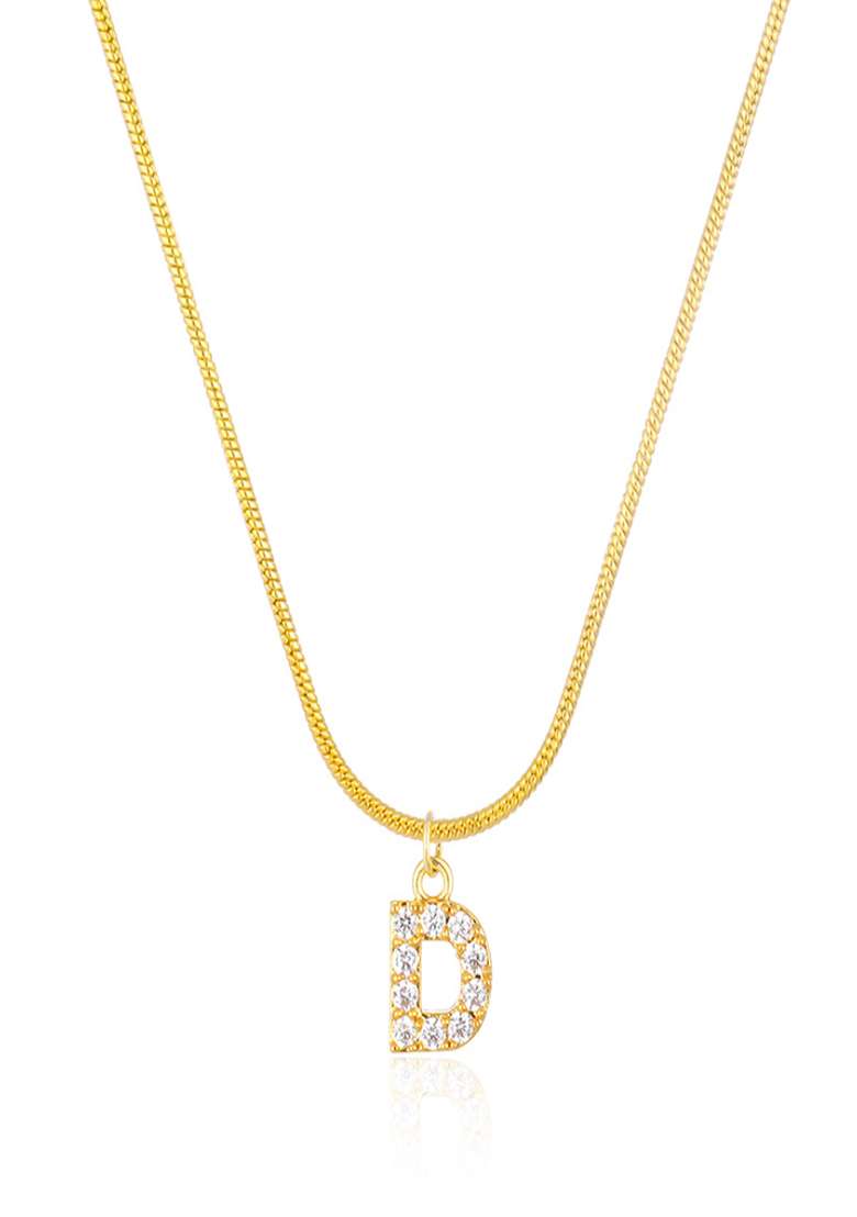 18K Gold Plated Anti Tarnish Zircon Initial Letter D Pendant Necklace - Indya