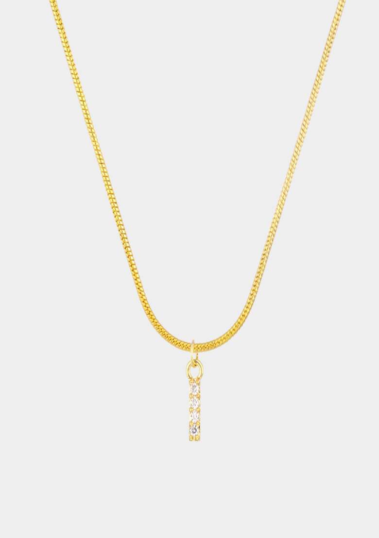 18K Gold Plated Anti Tarnish Zircon Initial Letter I Pendant Necklace - Indya