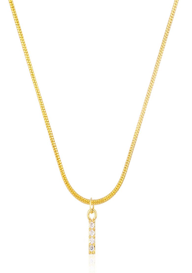 18K Gold Plated Anti Tarnish Zircon Initial Letter I Pendant Necklace - Indya