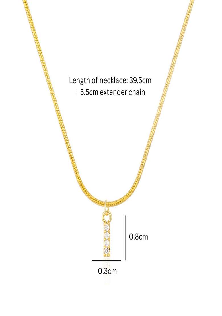 18K Gold Plated Anti Tarnish Zircon Initial Letter I Pendant Necklace - Indya