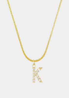 18K Gold Plated Anti Tarnish Zircon Initial Letter K Pendant Necklace