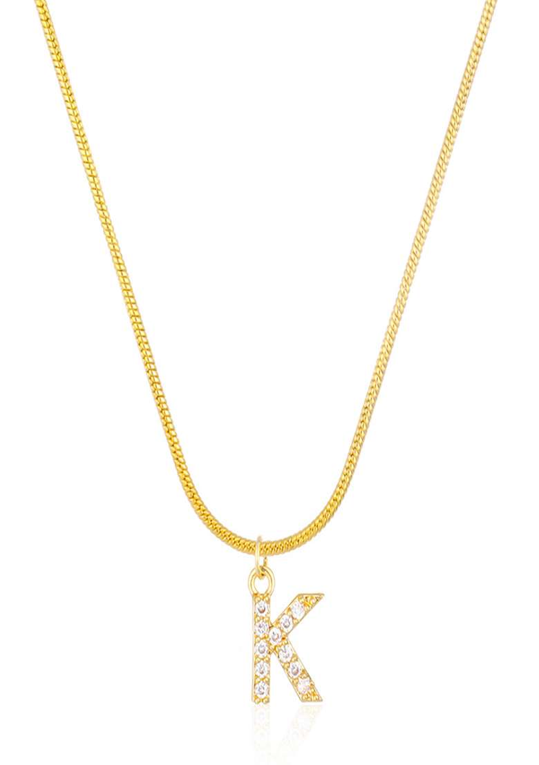 18K Gold Plated Anti Tarnish Zircon Initial Letter K Pendant Necklace - Indya