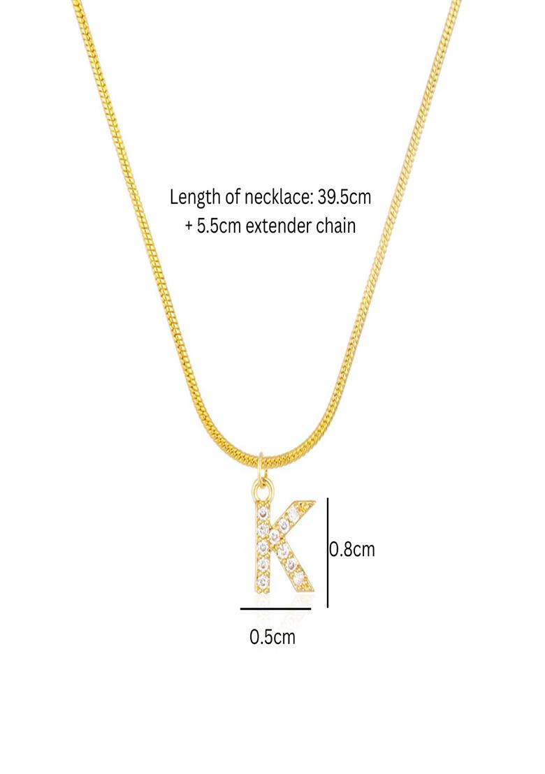 18K Gold Plated Anti Tarnish Zircon Initial Letter K Pendant Necklace - Indya
